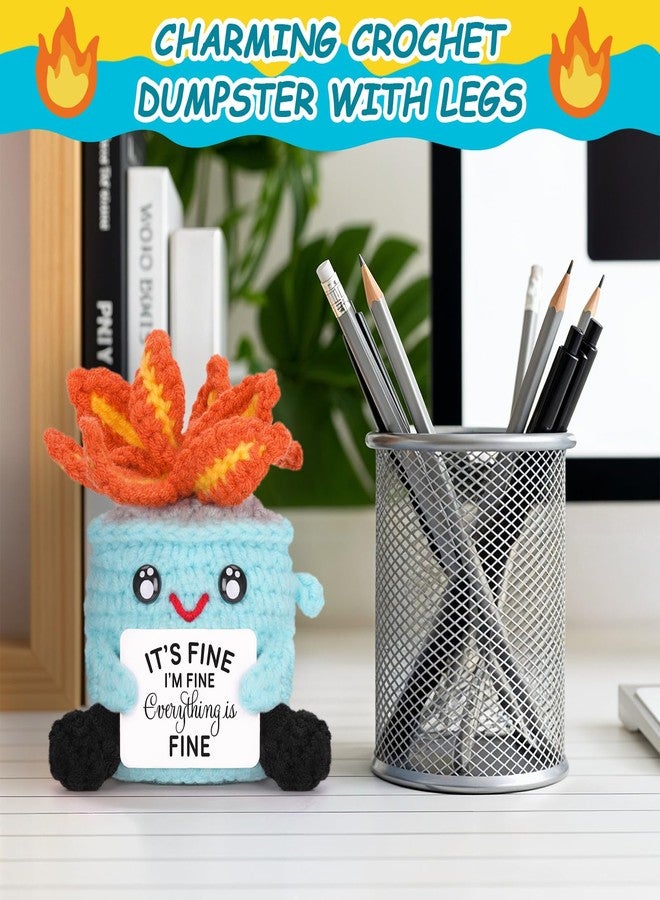 A AIFAMY Emotional Crochet Fire with Legs, Handmade Energy Dumpster Doll with Positive Card for Office Friends Funny Birthday Gag Gifts(Blue) - Image 4