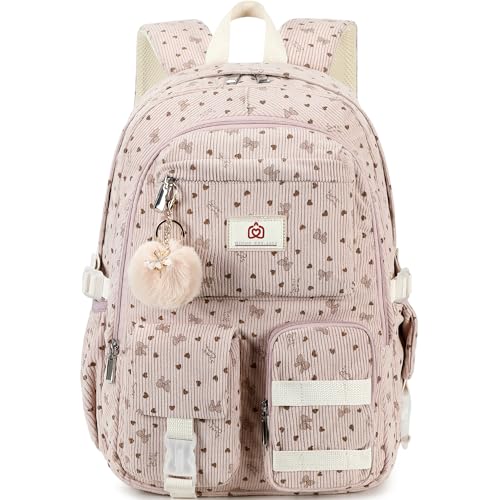 Hidds School Backpack for Teens Girls Women 15.6 Inch Laptop College Backpacks Corduroy Work Bag Kids Elementary Middle High Bookbag Students Back Pack Anti Theft Travel Daypack Womens - Pink Bowknot - Image 1