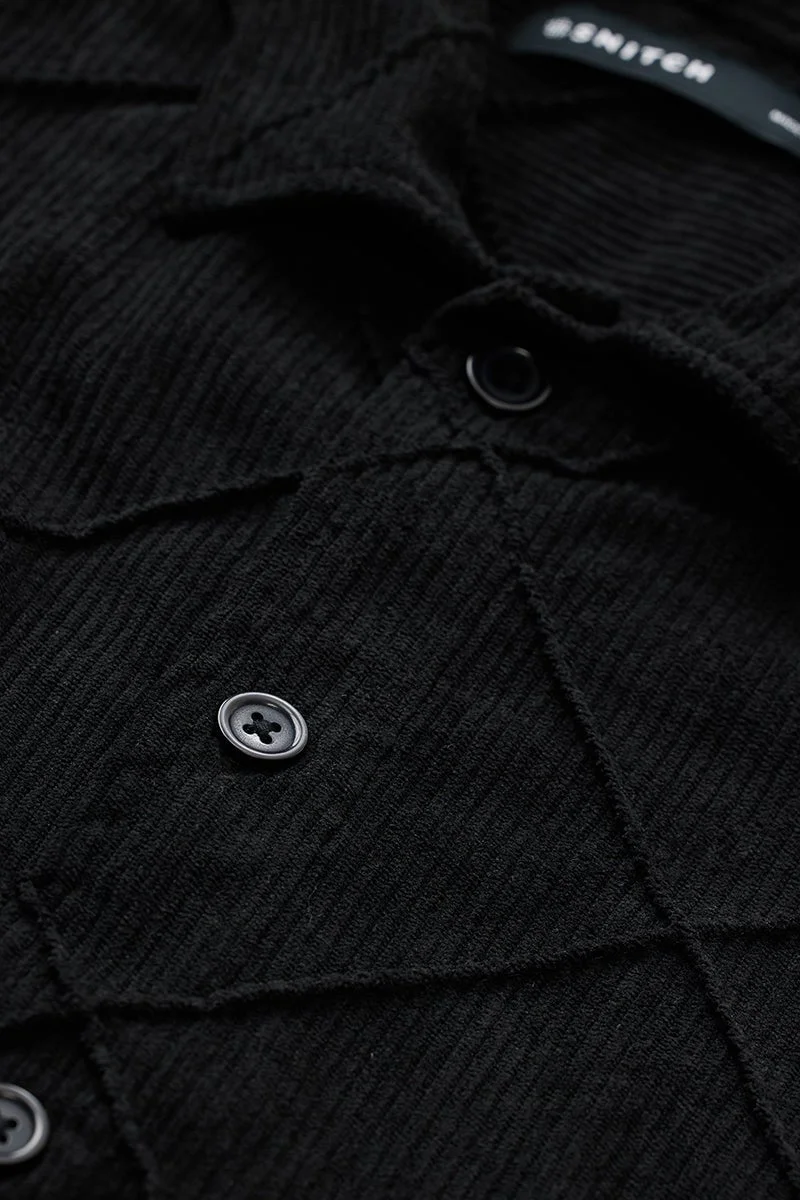 سنيتش قميص قطني مريح بياقة قميص من الكوردروي باللون الأسود
