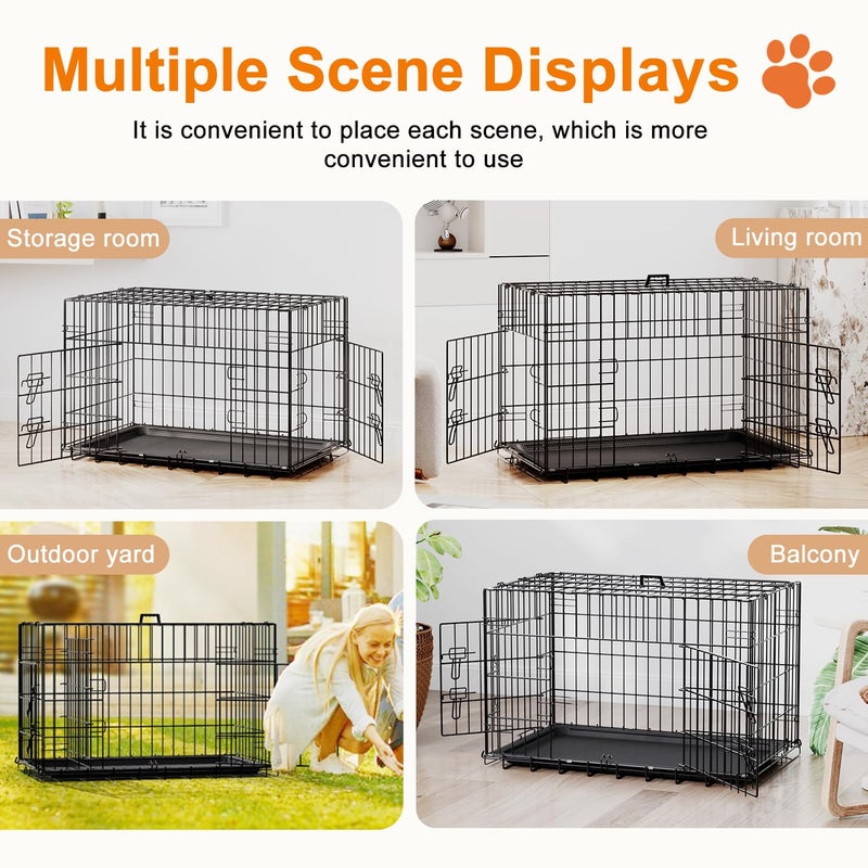 FDW 30inch Dog Crate Pet Cage with Metal Folding Design Plastic Tray Indoor Outdoor Dog Kennel Cage for Small and Medium Dogs,Black - Image 4