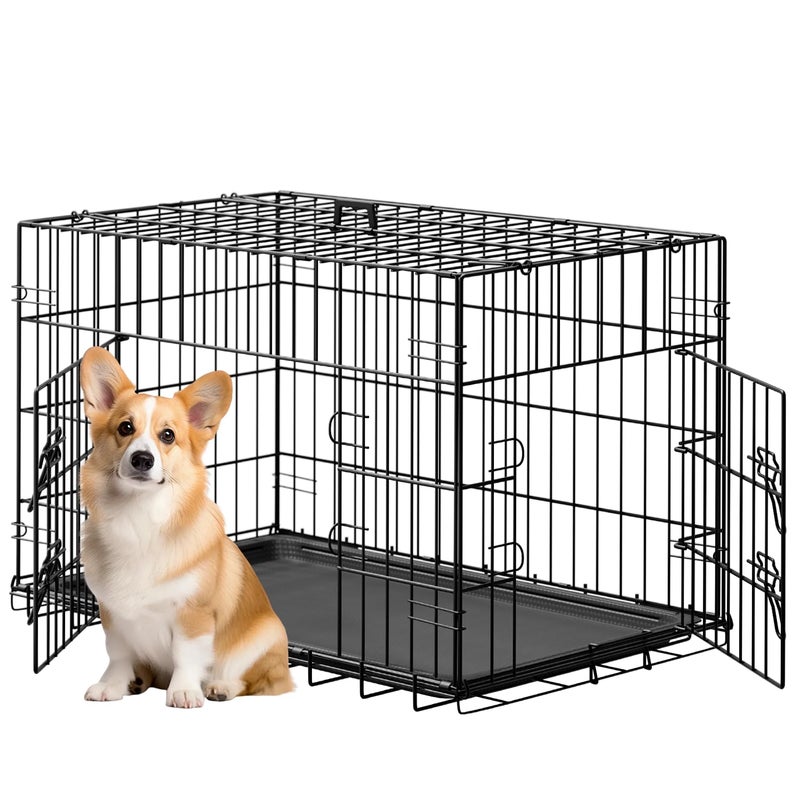 FDW 30inch Dog Crate Pet Cage with Metal Folding Design Plastic Tray Indoor Outdoor Dog Kennel Cage for Small and Medium Dogs,Black - Image 1