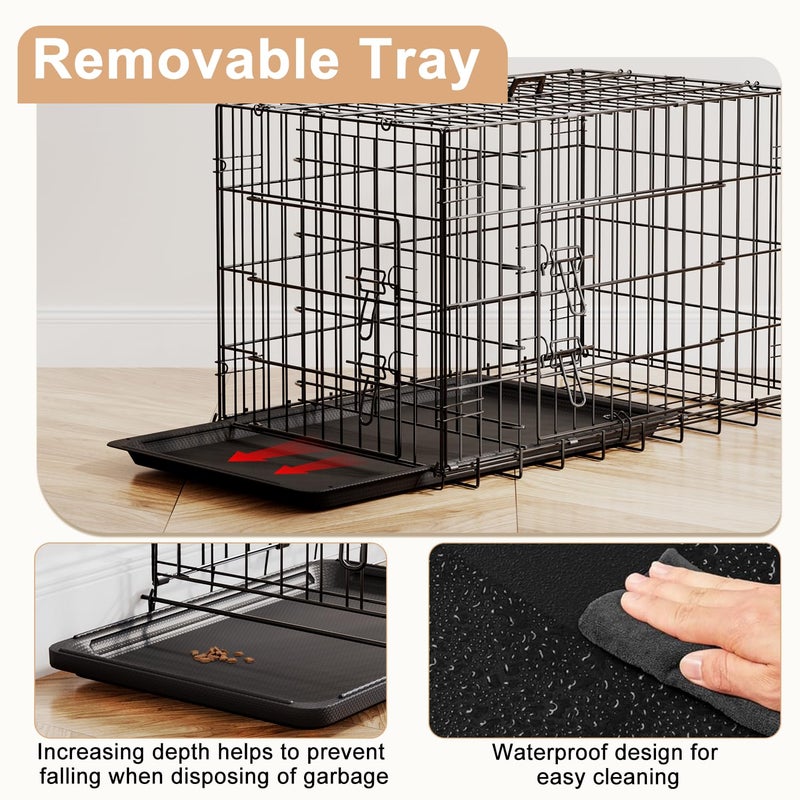 FDW 30inch Dog Crate Pet Cage with Metal Folding Design Plastic Tray Indoor Outdoor Dog Kennel Cage for Small and Medium Dogs,Black - Image 5