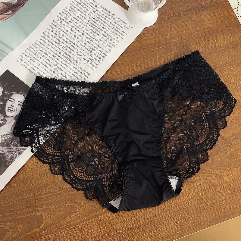 Retro Color Matching Classy Lace Plus Size Panties 120Kg Tummy Control Pure Cotton File Mid Waist Comfortable Briefs - Image 1