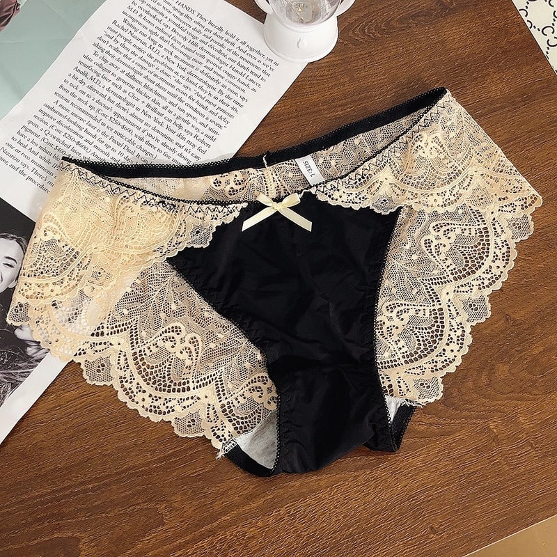 Retro Color Matching Classy Lace Plus Size Panties 120Kg Tummy Control Pure Cotton File Mid Waist Comfortable Briefs - Image 5