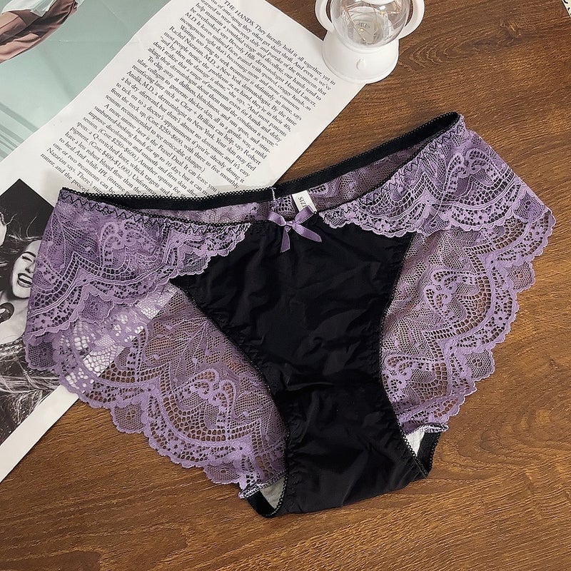Retro Color Matching Classy Lace Plus Size Panties 120Kg Tummy Control Pure Cotton File Mid Waist Comfortable Briefs - Image 4