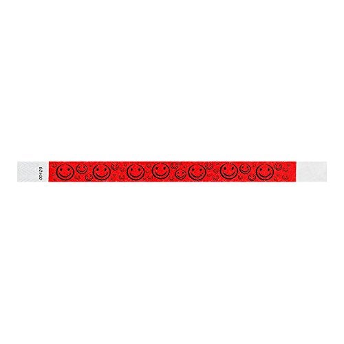 Wristco 200 WristCo Neon Red Smiley Face Tyvek Wristbands for Events - ¾” x 10” - Waterproof Recyclable Comfortable Tear Resistant Paper Bracelets Wrist Bands for Concerts Festivals Admission Party - Image 3
