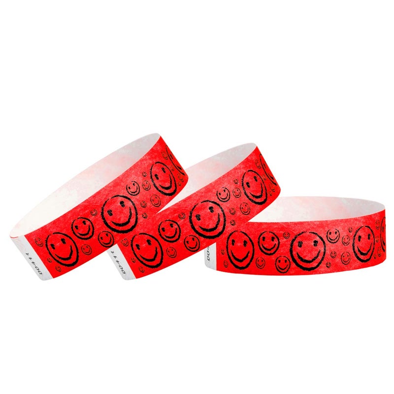 Wristco 200 WristCo Neon Red Smiley Face Tyvek Wristbands for Events - ¾” x 10” - Waterproof Recyclable Comfortable Tear Resistant Paper Bracelets Wrist Bands for Concerts Festivals Admission Party - Image 5