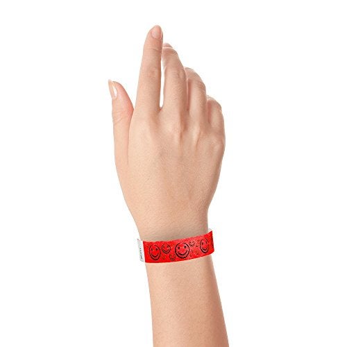 Wristco 200 WristCo Neon Red Smiley Face Tyvek Wristbands for Events - ¾” x 10” - Waterproof Recyclable Comfortable Tear Resistant Paper Bracelets Wrist Bands for Concerts Festivals Admission Party - Image 4