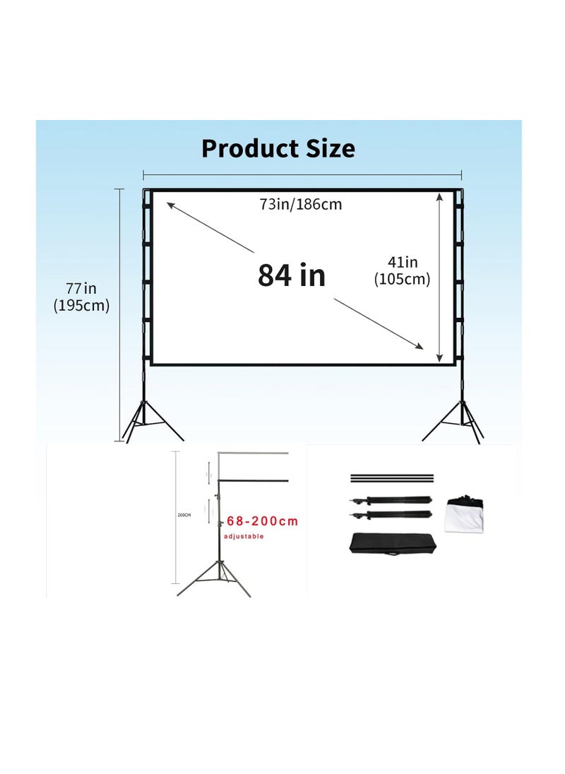 Generic Projector Screen and Stand, 84 inch Portable Projector Screen with Stand, Indoor Outdoor Projection Screen, 16:9 4K HD Wrinkle-Free Movie Screen with Carry Bag for Home Movie Theater (84")  - Image 2