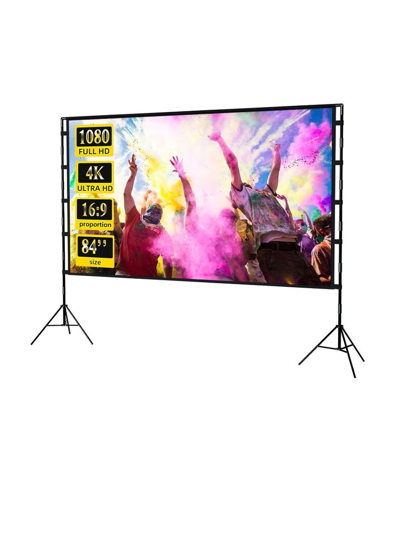 Generic Projector Screen and Stand, 84 inch Portable Projector Screen with Stand, Indoor Outdoor Projection Screen, 16:9 4K HD Wrinkle-Free Movie Screen with Carry Bag for Home Movie Theater (84")  - Image 1