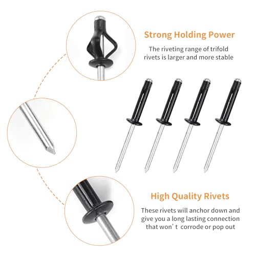 ALLCLEAN 3/16" x 5/8"-3/4"-1" Tri-Fold Rivets Assortment - 75Pcs,Black Tri-fold Exploding Pop Rivets Solid Aluminum Tri Grip Rivets Bulb Style Rivets for Kayak Marine Boat - Image 2