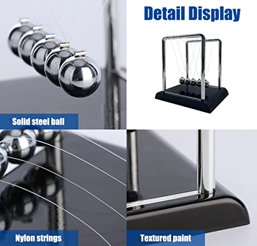 BEWITU Newtons Cradle Balance Balls, Swinging Balls with Black Base, Science Physics Accessories for Adults, Calm Down Fidgets Kit, Desk Ornament for Stress Relief, Office Home Decoration (Black) - Image 2