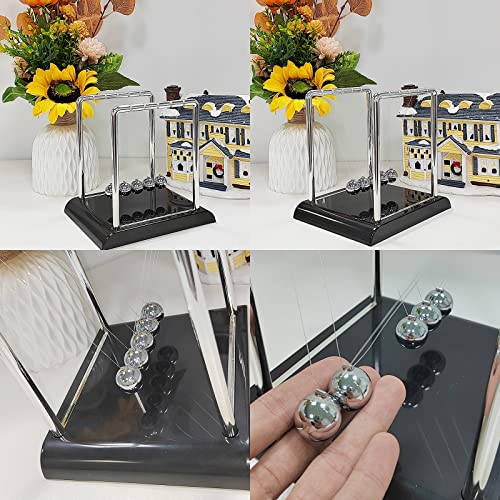 BEWITU Newtons Cradle Balance Balls, Swinging Balls with Black Base, Science Physics Accessories for Adults, Calm Down Fidgets Kit, Desk Ornament for Stress Relief, Office Home Decoration (Black) - Image 3