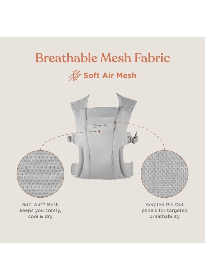 ergobaby Embrace Soft Air Mesh Ergonomic Baby Carrier For Newborns From Birth, Ergonomic 2 - Position Belly Carrier Front Carrier - Soft Grey - Image 4