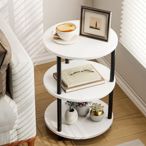 Silant Makers Modern Round Side Table for Sofa & Bedroom | Coffee Table for Living Room/Bed High Height Couch Side Table for Living Room (White) - Image 1