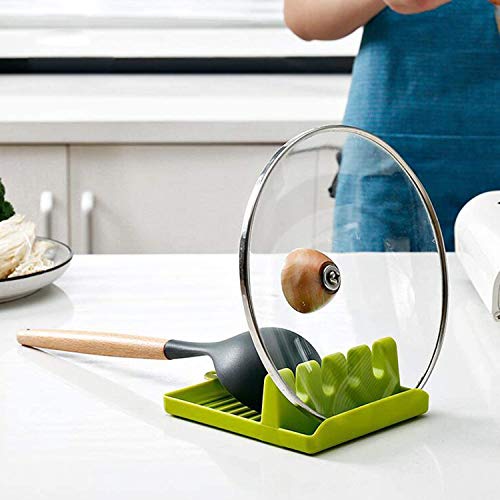 BeFunky Utensil Rest for Stove Top, Spatula/Tongs/Spoon Rest with Drip Pad & Pot Stand, Multifunction Kitchen Spatula Rack with Lid Holder (Green) - Image 3