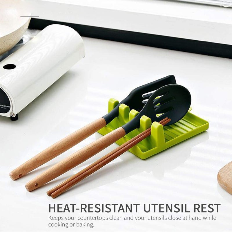 BeFunky Utensil Rest for Stove Top, Spatula/Tongs/Spoon Rest with Drip Pad & Pot Stand, Multifunction Kitchen Spatula Rack with Lid Holder (Green) - Image 2
