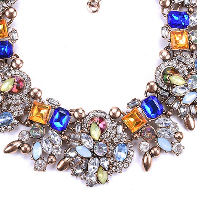 Zthread Bib Statement Necklace Colorful Glass Crystal Collar Choker Necklace for Women Fashion Accessories (Blue+Green) - Image 5