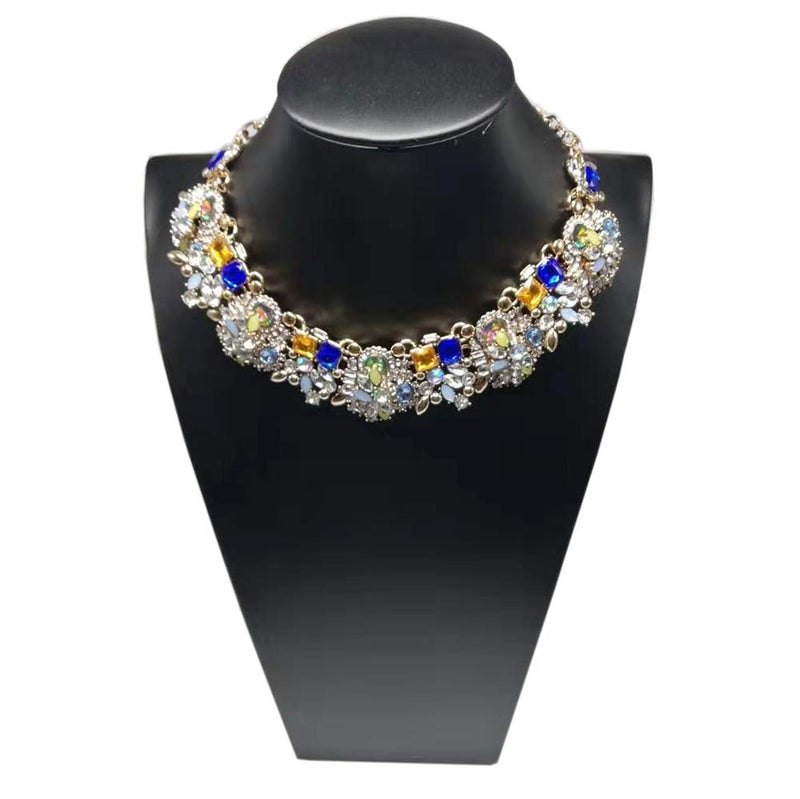 Zthread Bib Statement Necklace Colorful Glass Crystal Collar Choker Necklace for Women Fashion Accessories (Blue+Green) - Image 4
