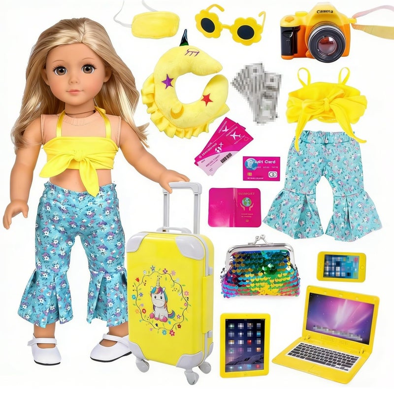 ebuddy 18 inch Doll Clothes and Accessories-Travel Suitcase Set with Fashion Outfit & Pretend Play Accessories Fit for 18" Girl Dolls (No Doll) - Image 1