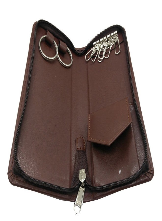 Essart PU Leather Key Case Pouch Wallet Keychain Key pouch holder Men & Women Key Pouch Holder, Bank Locker Key Pouch with 6 Hooks Zipper Closure - Image 4
