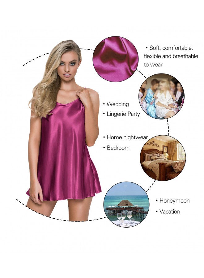 RSLOVE Women Lingerie Sexy Sleepwear Satin Nightgown Spaghetti Strap Chemise Mini Slip Short Nightwear Purple XL - Image 4