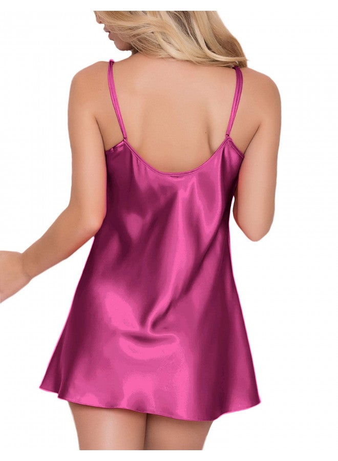 RSLOVE Women Lingerie Sexy Sleepwear Satin Nightgown Spaghetti Strap Chemise Mini Slip Short Nightwear Purple XL - Image 3