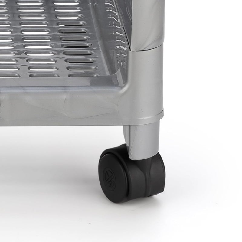 Morbrix 5 Layer Multipurpose Storage Organizer Shelves Plastic Kitchen Trolley Rack Rolling Cart Trolley with Wheels for Kitchen Home Office Silver - Image 5