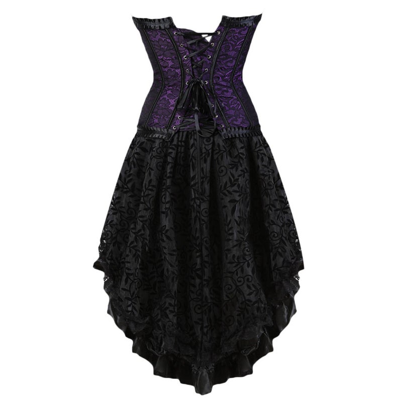 Classic Lotus Leaf Lace Jacquard Adjustable Court Body Shaping Split Set Flocking Luxury Long Dress - Image 4