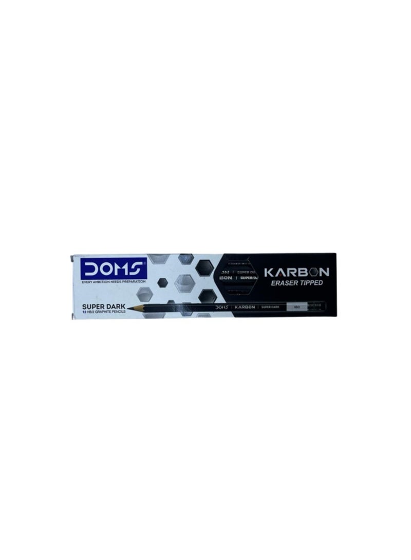DOMS Karbon Eraser Tipped Super Dark 12 HB/2 Graphite Pencils Set of 12 Pieces - Image 1