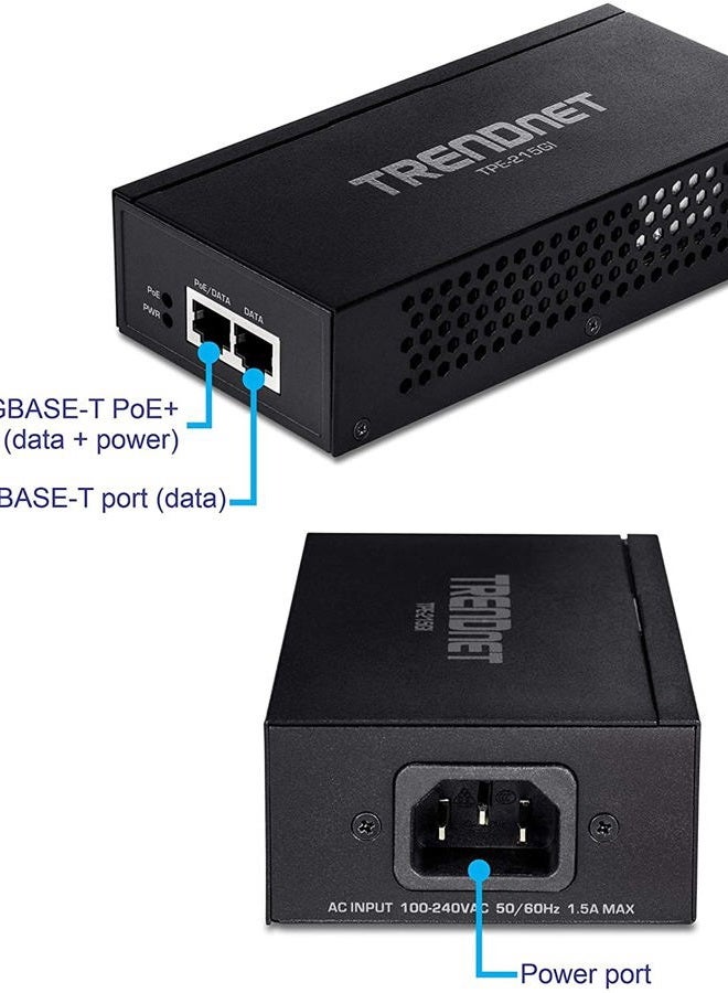 TRENDnet 2.5G PoE+ Injector, TPE-215GI, PoE (15.4W) or PoE+ (30W), Converts a non-PoE Port to a PoE+ 2.5G Port, 2.5GBASE-T Compliant, Integrated Power Supply, Network a PoE device upto 100m, Black - Image 4