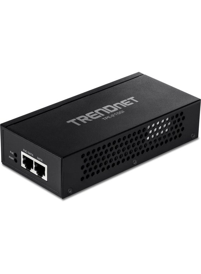 TRENDnet 2.5G PoE+ Injector, TPE-215GI, PoE (15.4W) or PoE+ (30W), Converts a non-PoE Port to a PoE+ 2.5G Port, 2.5GBASE-T Compliant, Integrated Power Supply, Network a PoE device upto 100m, Black - Image 1
