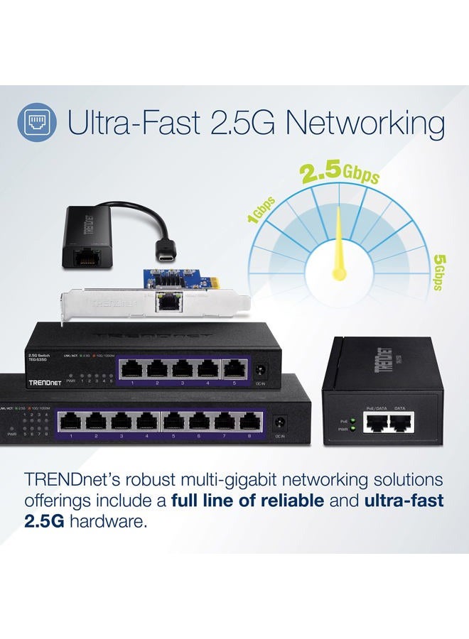 TRENDnet 2.5G PoE+ Injector, TPE-215GI, PoE (15.4W) or PoE+ (30W), Converts a non-PoE Port to a PoE+ 2.5G Port, 2.5GBASE-T Compliant, Integrated Power Supply, Network a PoE device upto 100m, Black - Image 2