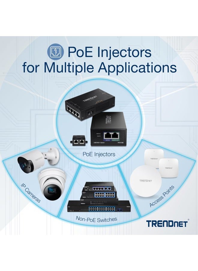 TRENDnet 2.5G PoE+ Injector, TPE-215GI, PoE (15.4W) or PoE+ (30W), Converts a non-PoE Port to a PoE+ 2.5G Port, 2.5GBASE-T Compliant, Integrated Power Supply, Network a PoE device upto 100m, Black - Image 3