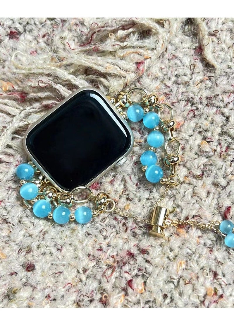 Jade Blue Crystal Beaded Watch Band AppleWatch Cat's Eye Bracelet Suitable Apple Watch Band 7/8/9E 40mm - Image 1