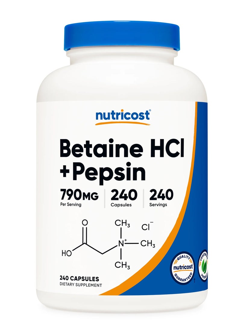 Nutricost Betaine HCl + Pepsin, 240 Capsules - Image 1