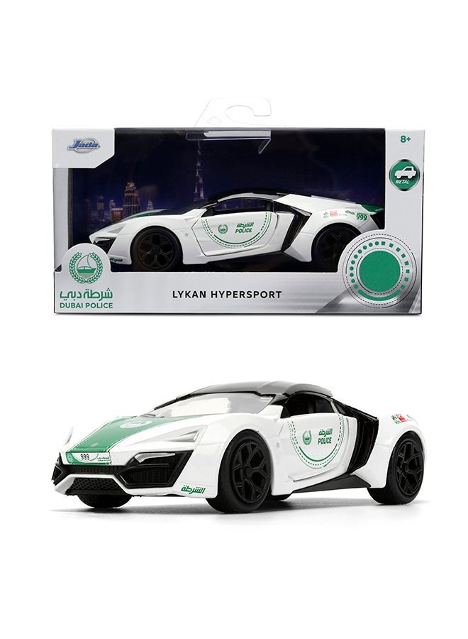 JADA Toys Dubai Police W Motors Lykan Hypersport Die-Cast Model Car, Toys for Kids and Adults – 1:32 Scale, White/Green - Image 1