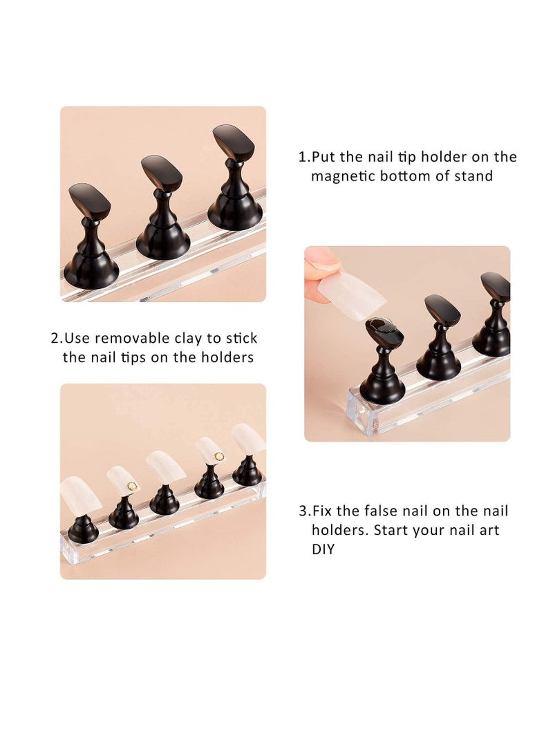 Bluejw Acrylic Nail Display Stand Tip Practice Magnetic Holder Fingernail DIY Art for False Manicure Tool Home Salon Use - Image 3