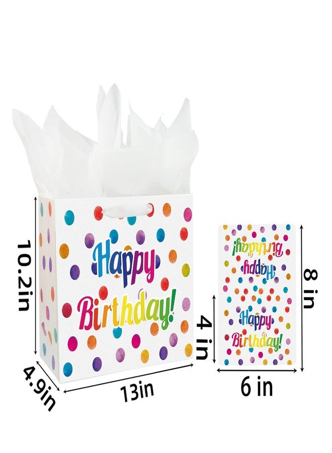 Laidans 13" Large Happy Birthday Gift Bag with Card and Tissue Papers for Kids with Handles (Dots) - Image 2