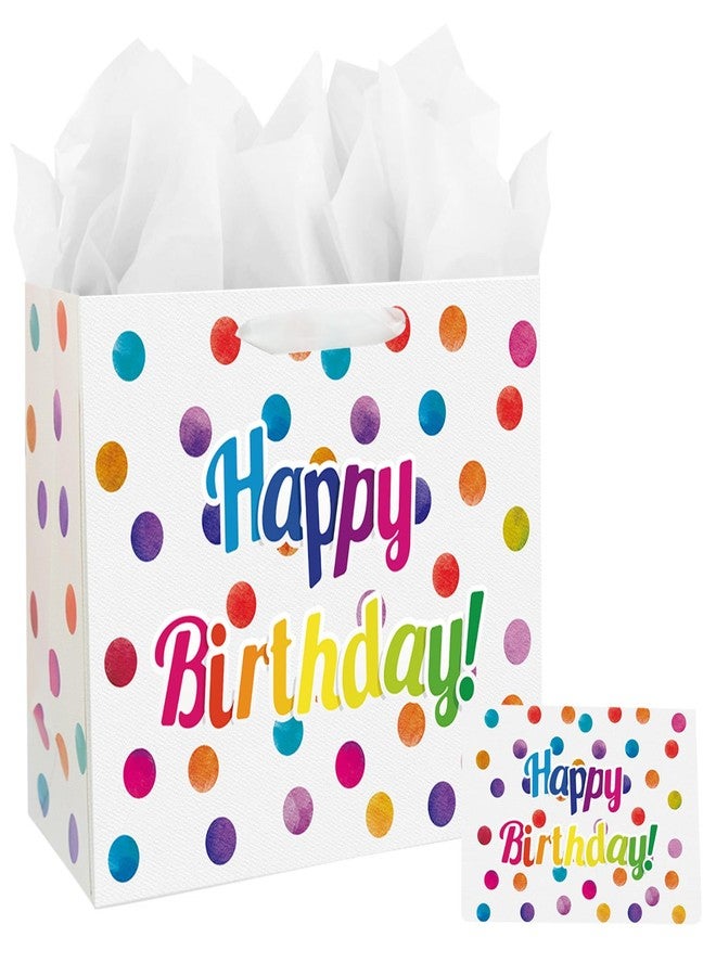 Laidans 13" Large Happy Birthday Gift Bag with Card and Tissue Papers for Kids with Handles (Dots) - Image 1