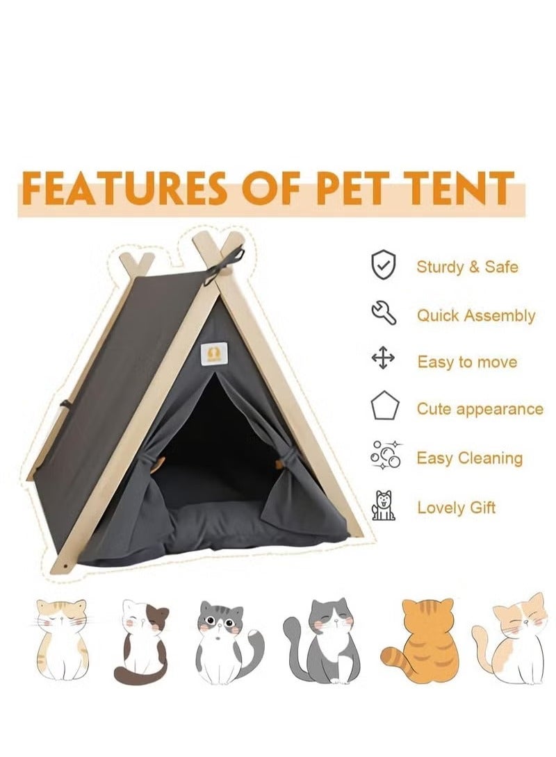 Pet Tents, Portable Folding Canvas Cat Bed Tent with Cushions, Washable, Suitable for Small, Medium and Large Kittens, Indoor Outdoor Travel Camping Exercise, Grey - Image 3