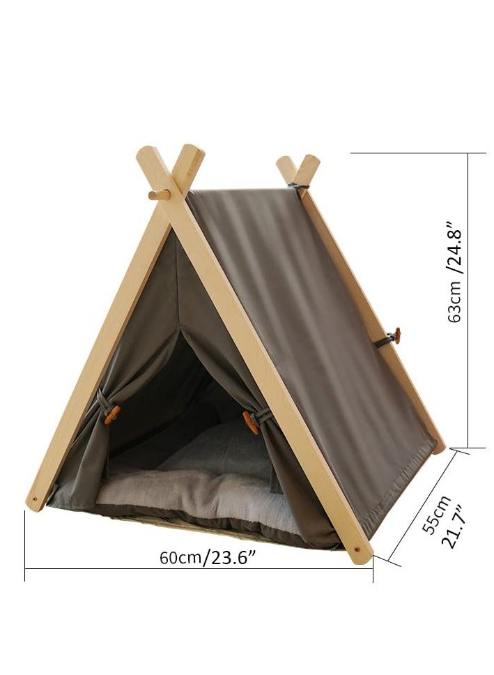 Pet Tents, Portable Folding Canvas Cat Bed Tent with Cushions, Washable, Suitable for Small, Medium and Large Kittens, Indoor Outdoor Travel Camping Exercise, Grey - Image 2