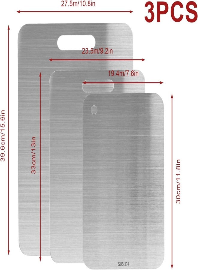 BSDLZCH 3pcs Stainless Steel Cutting Board Cutting Boards for Kitchen, Upgrade Double Sided Board, Thick Cutting Board for Home Kitchen Cooking - Image 4