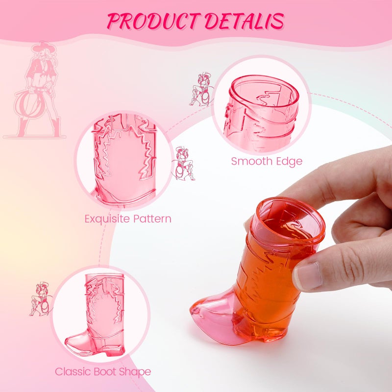 SAIAOKJ Cowboy Boot Shot Glasses,15 Pcs 1 Oz Mini Plastic Shot Glass, Reusable Plastic Boot Cups for Cowboy Cowgirl Western Theme Party Supplies Bachelorette Birthday Party Favors(Rose Red) - Image 3