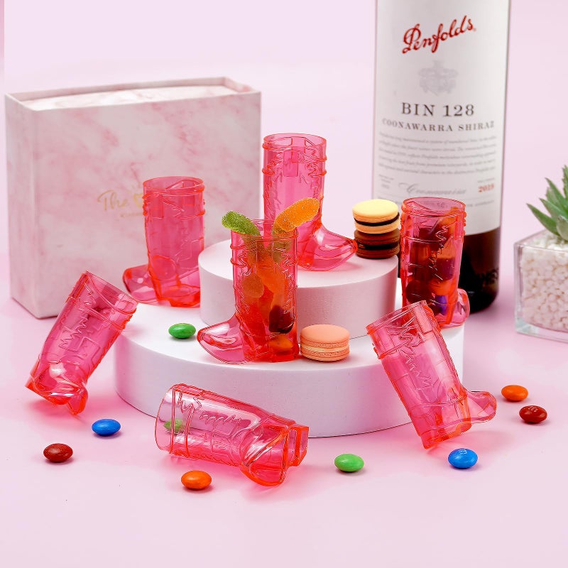SAIAOKJ Cowboy Boot Shot Glasses,15 Pcs 1 Oz Mini Plastic Shot Glass, Reusable Plastic Boot Cups for Cowboy Cowgirl Western Theme Party Supplies Bachelorette Birthday Party Favors(Rose Red) - Image 4