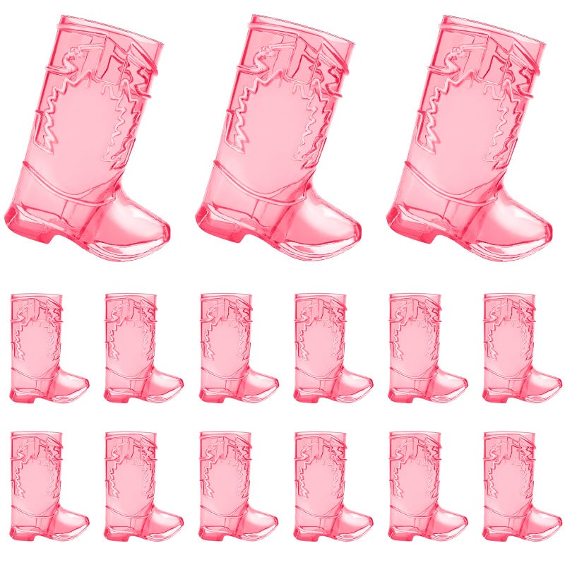 SAIAOKJ Cowboy Boot Shot Glasses,15 Pcs 1 Oz Mini Plastic Shot Glass, Reusable Plastic Boot Cups for Cowboy Cowgirl Western Theme Party Supplies Bachelorette Birthday Party Favors(Rose Red) - Image 1