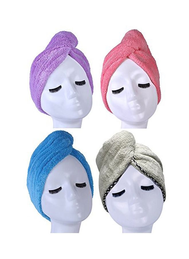Pack Of 4 Microfiber Quick Drying Hair Towel Wrap Blue/Pink/Purple - Image 1