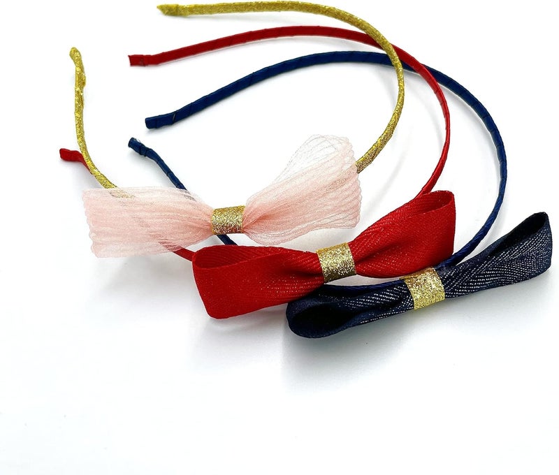 GLITTERS® Trendy and Stylish Tricolour Bow Headband for Kids and Girls (Set of 3) - Image 2
