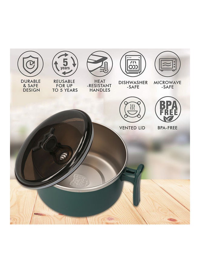 Loquat Stainless Steel Soup Bowl With Lid Green 16.50x11x15cm