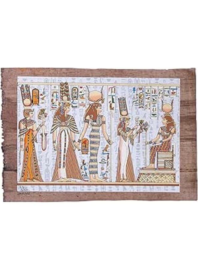 Ancient Egyptian papyrus 30 x 40cm Glow in the Dark of Goddess Hathor Leading Queen Nefertari into the afterlife- -Ancient Egyptian Scene with Queen Nefertiti Glow in the dark image 